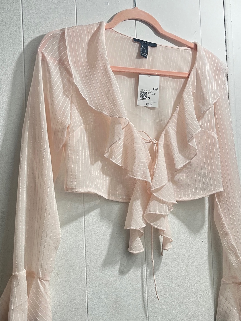 Forever 21 Blush Sheer Ruffle Tie-Front Blouse